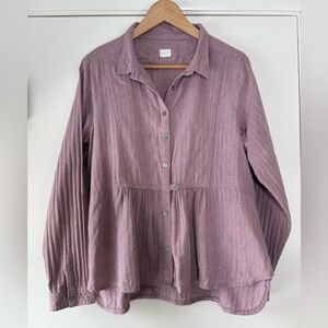 Poetry Cotton Wool Peplum Button Down Shirt Pink Purple Herringbone Size 12